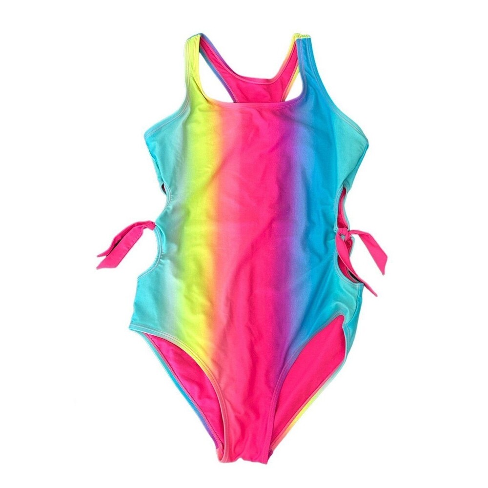 Justice Big Girls Rainbow Side Cutouts Racerback One Piece Plus Size 16